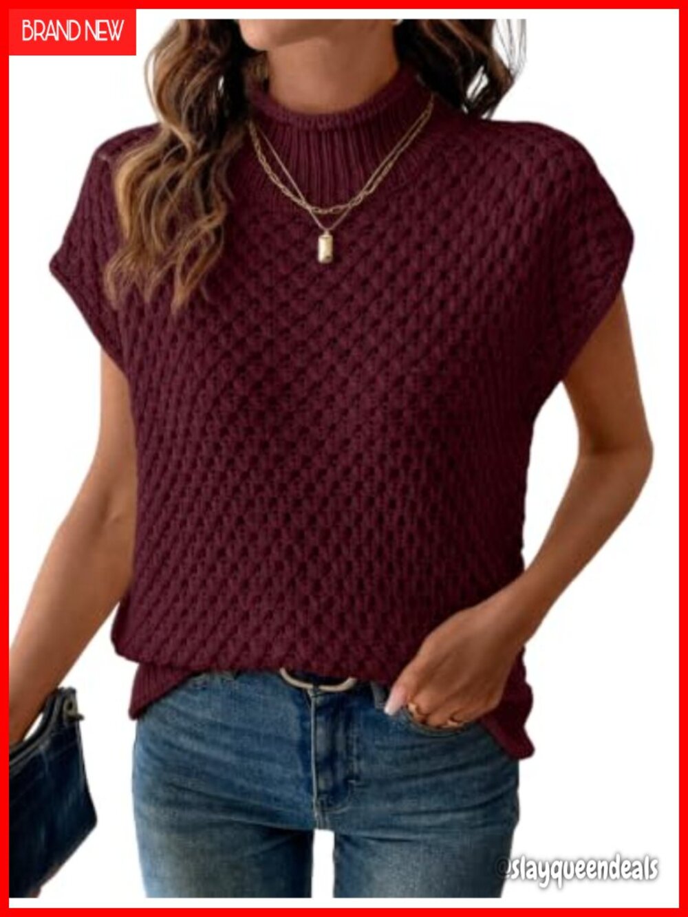 ZAFUL Women's Mock Neck Sleeveless Sweater Vest Textured Knit Pullover Top
